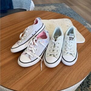 Girl Converse Kids lavender and mint sneakers